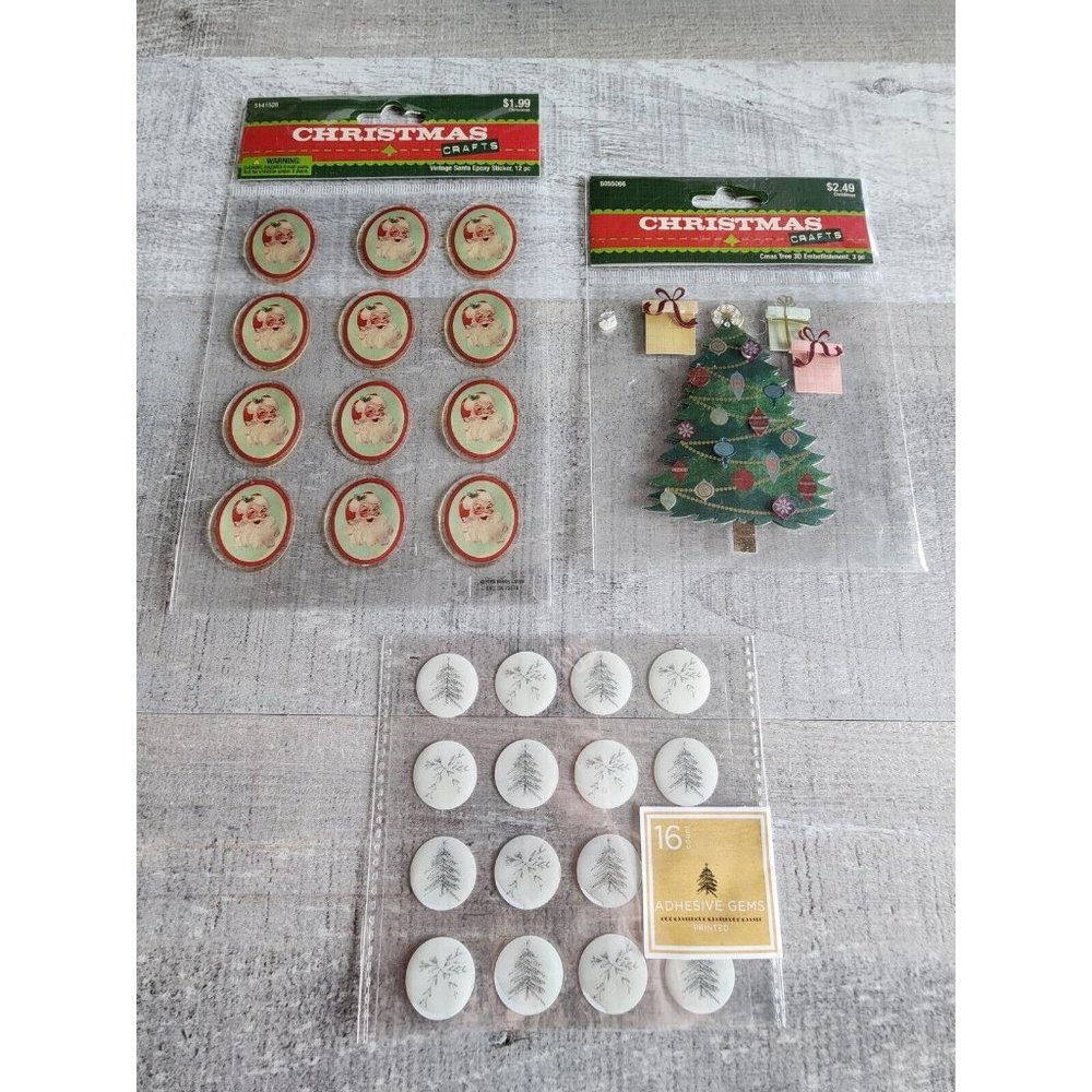 NEW Scrapbook Stickers 3D Christmas Santa Tree - Vintage Looking LOT Retired #34